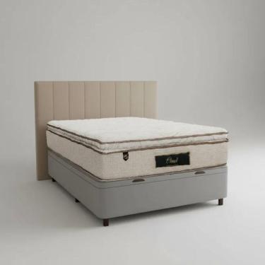 Imagem de Cama Box Baú Casal Suede + Colchão Cloud Pillow Top Molas Ensacadas Luckspuma 138x188x74 Cor:cinza