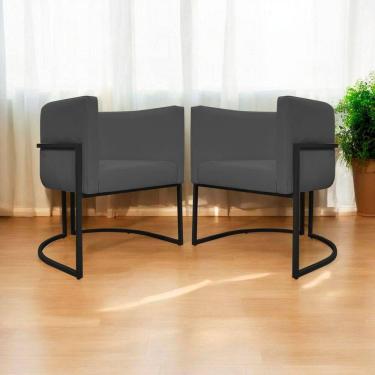 Imagem de Kit 2 Poltronas Recepção Luna Base De Ferro Preta - Cinza Corino