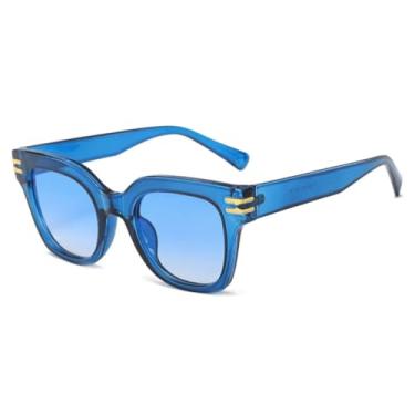 Imagem de HCPIHF Óculos de sol femininos da moda, retrô, com rebites, masculino, tons degradê, uv400 (azul)