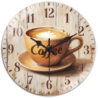 Imagem de peacoblue Relógios de parede operados por bateria café 30 cm vidro redondo relógio de parede sem tique-taque para cozinha, sala de estar, sala de jantar, quarto e banheiro acessórios de decoração