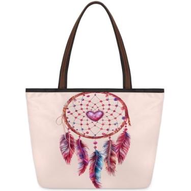 Imagem de Sacola grande para mulheres, apanhador de sonhos, étnico, bolsas de pano de trabalho com zíper, reutilizáveis, bolsas de mão casuais, viagens, trabalho, férias, praia, compras, academia, presentes