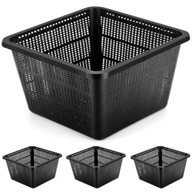 Imagem de RimCereal 4 cestos de plantas aquáticas para hidropônica, vasos de plantas aquáticas, jardim, cesta, de malha de plástico preto, 23 x 23 x 13 cm, recipientes quadrados para lagos aquários e flores