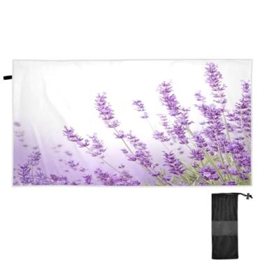 Imagem de ATTX Toalha de praia de flores de lavanda 79 x 188 cm - Cobertor de microfibra leve de secagem rápida e resistente à areia para piscina, ioga, academia e viagens | Esportes de banho de natação