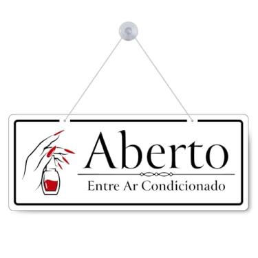 Imagem de Placa Dupla Face Aberto/Fechado, PS 1mm, 30x12cm, com Ventosa e Corda, Impressão UV, para Manicures e Salões de Beleza, Preto e Branco