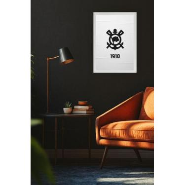 Imagem de Quadro Escudo Corinthians 1910 com Vidro e Moldura Branca Tamanho:21cm