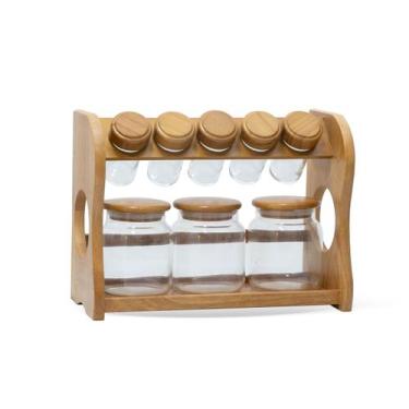 Imagem de Porta Temperos Condimentos em Madeira 8 Potes ZT2004 BTC
