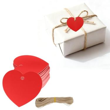 Imagem de 101 etiquetas de presente de coração kraft, papel em forma de dia dos namorados para artesanato DIY, etiquetas de embrulho de presente com cordão