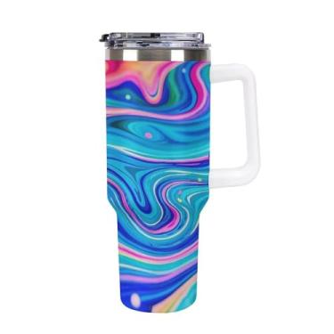 Imagem de Copo Stanley para carro de grande capacidade de 1,134 g, roxo, fluido, arte, tinta, respingos, aço inoxidável, isolado a vácuo, copo de café selado para suporte de copo de carro e ao ar livre à prova