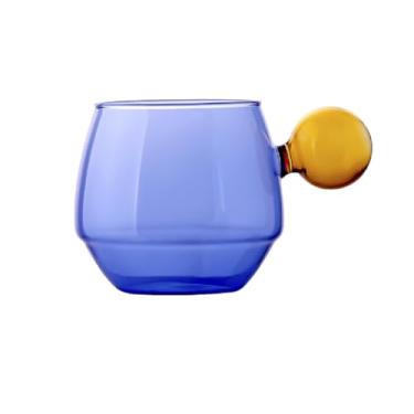 Imagem de Xícara de chá de vidro 300 ml, xícara de chá transparente colorida (xícara de chá azul)