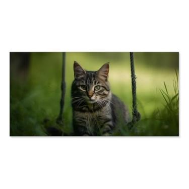 Imagem de HouLaiZhe Cartaz animal gato na grama tela estética pôsteres decoração de quarto pintura de parede galeria sala decoração de parede para quarto sala de estar escritório 24 x 48 polegadas (60 x 120 cm)