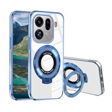 Imagem de Wousunly Capa transparente compatível com Oppo Find X9 Pro com suporte magnético de 360°, capa protetora transparente de silicone para Find X9 Pro Slim com suporte de anel (azul)