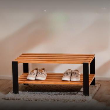 Imagem de Prateleira de Madeira Pinus | Organizador Pequeno para Cozinha, Sala ou Quarto, 70x40x30cm(mel/preto -MOV58)