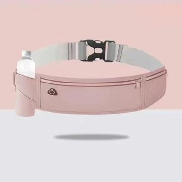 Imagem de Mochila impermeável para corrida – Cinto fitness ajustável com bolso para telefone, bolsa de ginástica antirroubo para homens e mulheres, preta (rosa claro)