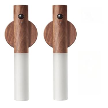 Imagem de Luminaria Luz Led Recarregável Sensor de Movimento Arandela de Madeira Minimalista Para Mesa Parede, Design Minimalista para Parede, Mesa, Corredor e Luz Noturna(2 PÇ ESCURO)
