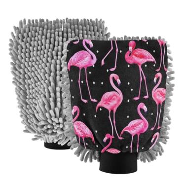 Imagem de STAYTOP Lindas luvas de lavagem de carro flamingo, 2 peças, luvas de microfibra de chenille, sem arranhões, panos de esponja de lavagem ultra absorventes para carros, limpeza doméstica - G