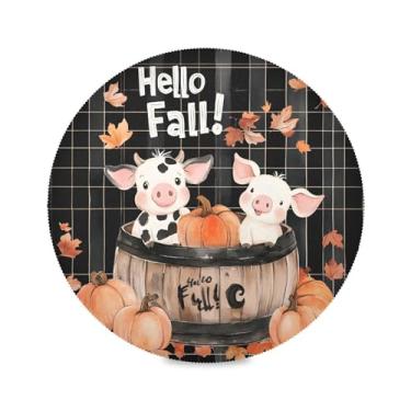 Imagem de xigua Jogo americano redondo de vaca sentado em barril de madeira, conjunto de 4 para mesa de jantar, tapetes de mesa antiderrapantes laváveis e resistentes ao calor para decoração de festa, cozinha