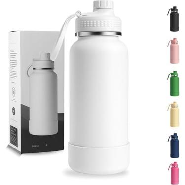 Imagem de Garrafa Térmica 1000ML - Duplamente Isolada, Aço Inox 304, Base Emborrachada Anti Derrapante, Mantém Bebidas Quentes por 12 Horas e Geladas por 24 Horas (branco)