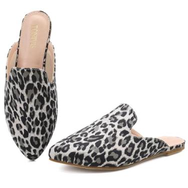 Imagem de TONIVIS Mules for Women Mocassins femininos confortáveis sem costas nuas, bico fino para trabalho e uso casual, sapatos de salto baixo fechados feminino mule, Oncinha prata, 39