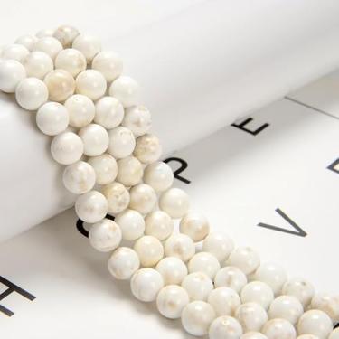 Imagem de Land Long 75 peças (2 fios/conjunto) contas de pedra turquesa howlita branca de 10 mm com energia energética, contas de pedra redondas lisas para joias, pulseiras, brincos, faça você mesmo