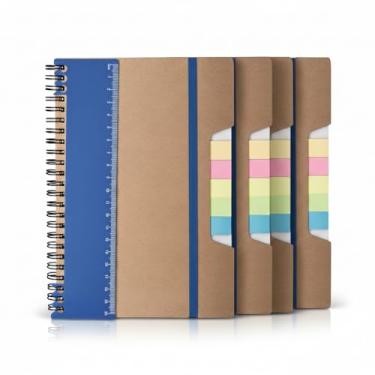 Imagem de Caderno Ecológico com Capa de Papel Kraft, 21x14cm, 70 Folhas Pautadas, Régua Destacável, Sticky Notes Coloridos, Bloco de Anotações, Elástico (5, Azul)