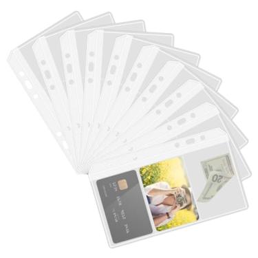 Imagem de 10 peças de mangas transparentes com zíper e vários compartimentos, tamanho A6, 6 orifícios, divisórias para fichário, cartões de nome, orçamento, envelopes para inserção, refil de cartão, protetores
