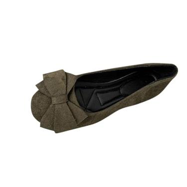 Imagem de Mocassins femininos fashion casual primavera e verão cor sólida camurça laço bico redondo salto baixo, Verde, 38