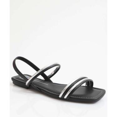 Imagem de Sandália Feminina Rasteira Metalizada Moleca Preto-34104, 35, Preto, P
