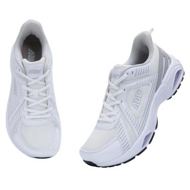 Imagem de N BESUNEW Tênis de corrida masculino com bico largo, ortopédico, fascite plantar, suporte de arco, tênis de caminhada para academia, corrida, esportes EUA 40-13, Branco, cinza, 8 Wide