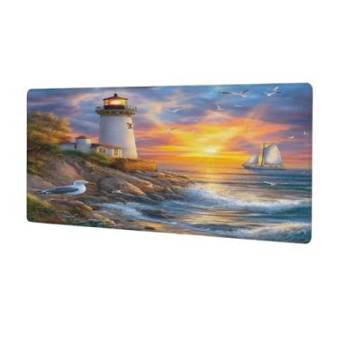 Imagem de Tapete de rato bonito mar gaivotas grandes à prova d 'água computador estendido tapete protetor de mesa tapete antiderrapante base de borracha para escritório, computador, teclado, laptop e mesa de