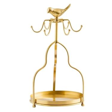 Imagem de LNQKJXIIA Boutiques US Árvore de caneca de pássaro de latão com bandeja destacável, elegante suporte de copo em ouro, organizador duplo de armazenamento para escorredor de pratos de café