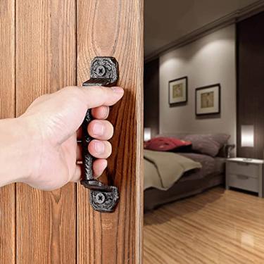 Imagem de INIRET 2 pacotes de maçanetas deslizantes de porta de celeiro, puxadores de ferro fundido de 14 cm, maçanetas de metal vintage marrom escuro, puxadores de armário longos antigos para interior, armário