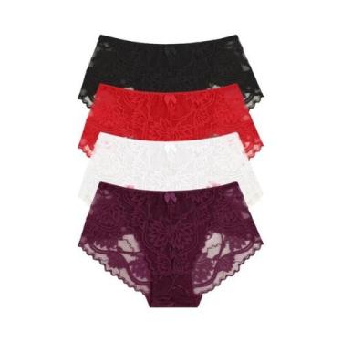 Imagem de Calcinhas Sexy De Renda Femininas 4 Peças, Baixa Cintura, Respirável, 