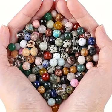 Imagem de 100 peças de pedras naturais e contas sintéticas 8 mm variedades sortidas contas redondas soltas para fazer joias colares DIY (coloridos)