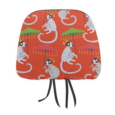 Imagem de Macacos brancos vintage sem costura com guarda-chuva verde em vermelho 1 peça capa protetora universal para assento de carro, capa macia para encosto de cabeça de carro, acessórios de decoração para a