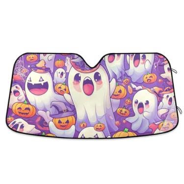 Imagem de Cute Ghosts Abóboras Toldo roxo para para-brisa de carro, protetor solar retrátil universal de caminhão para para-brisa dianteiro de carro M, 139,7 cm x 70,1 cm