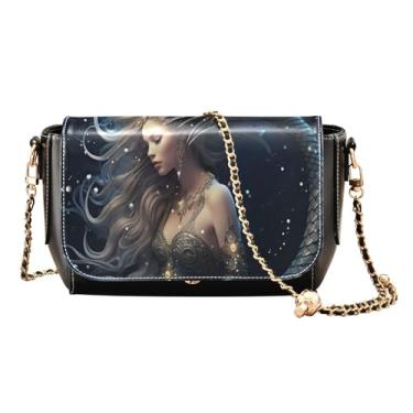 Imagem de GAIGEO Aquarela verde folhas e ramos bolsas transversais de couro, bolsas transversais para mulheres, bolsa feminina de couro, Pintura de sereia-1, One Size