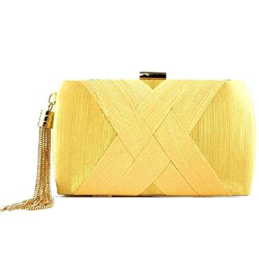 Imagem de Bolsa feminina elegante de seda com pingente de borla para noiva, casamento, formatura, festa noturna, Amarelo