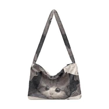 Imagem de GAIGEO Cute Cat Behind Broken Wall Bolsa feminina, bolsa tiracolo para mulheres, bolsa feminina para uso ao ar livre, Gato fofo atrás da parede quebrada, One Size