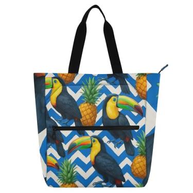 Imagem de GAIGEO Toucans Abacaxis Azul Branco Ziguezague Tote Bag para Mulheres Trabalho Lona Faculdade Escola Tote Bolsas Presente Professor Para Amantes de Livros Bolsas