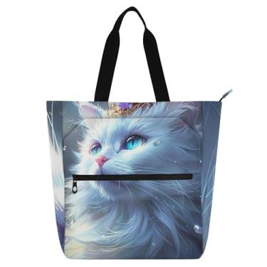 Imagem de GAIGEO Sacola feminina com coroa de gato branco princesa para trabalho, praia, escola, utilitária, escritório, com compartimentos