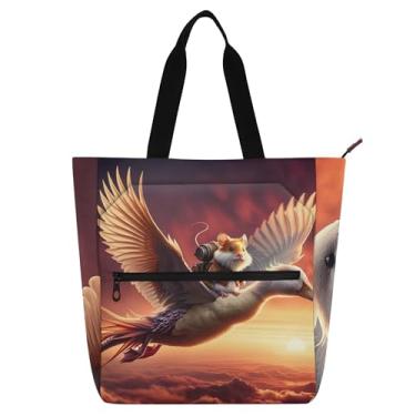 Imagem de GAIGEO Bolsa feminina divertida de trabalho com dragão de pato com zíper de lona bolsa de praia feminina infantil com compartimentos