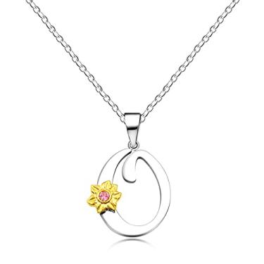 Imagem de Uloveido Colar de girassol inoxidável com inicial letra A a Z 26 alfabetos pingente presentes de formatura para mulheres meninas Y2931, Aço inoxidável, Zircônia cúbica