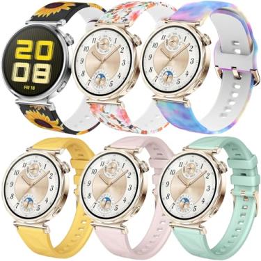 Imagem de DEALELE [Pacote com 6 pulseiras femininas compatíveis com Huawei Watch GT5 Pro de 42 mm/GT5/GT4 de 41 mm/Garmin Venu 3S/Forerunner 265S/Fossil Gen 6, pulseira de silicone de 18 mm estampada macia e