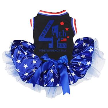 Imagem de Petitebella Vestido de cachorro Happy 4th July Estátua da Liberdade (estrelas preto/azuis, 2GG)