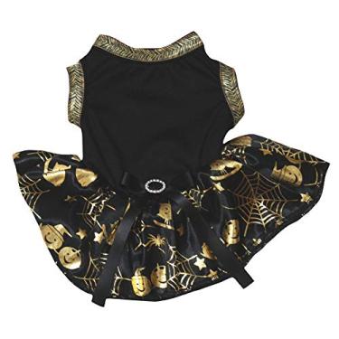 Imagem de Petitebella Vestido de cachorro tutu Cobweb preto dourado (XGG)