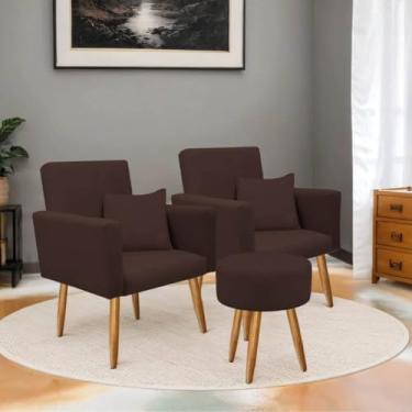 Imagem de Poltrona Decorativa com Puff Sala | Estofada em Suede, Pé Palito Madeira, Conforto e Design Moderno(Marrom)