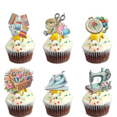 Imagem de 18 peças de ferramentas coloridas para máquina de costura com glitter, enfeite de cupcake, torcida para personalizar tema de costureira, decoração de festa de aniversário, escolhas para homens e