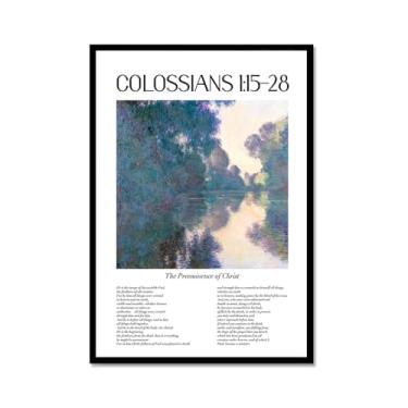 Imagem de Coleção de Salmos das Escrituras Monet Van Gogh Famosa Pintura em Aquarela Impressão Verso da Bíblia Pôster em Tela Decoração de Parede de Casa Cristã (SKU13,12 x 45,7 cm = (30 x 45 cm), Moldura de