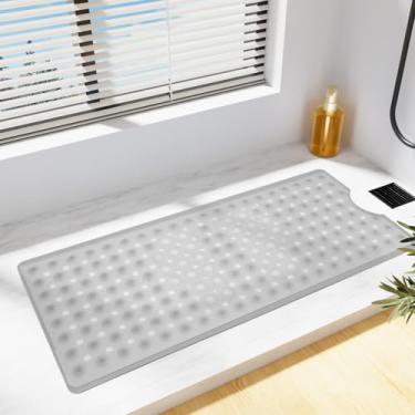 Imagem de Tapete de banho de silicone para banheira antiderrapante, tapete de chuveiro de banheira de 90 x 40 cm com orifícios de drenagem e ventosas, tapetes de chuveiro laváveis na máquina antiderrapantes