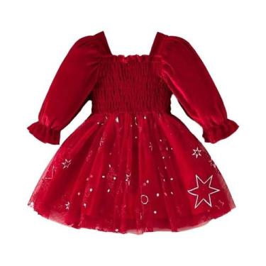 Imagem de Vestido De Princesa De Natal Para Meninas Em Veludo E Tule Com Mangas 